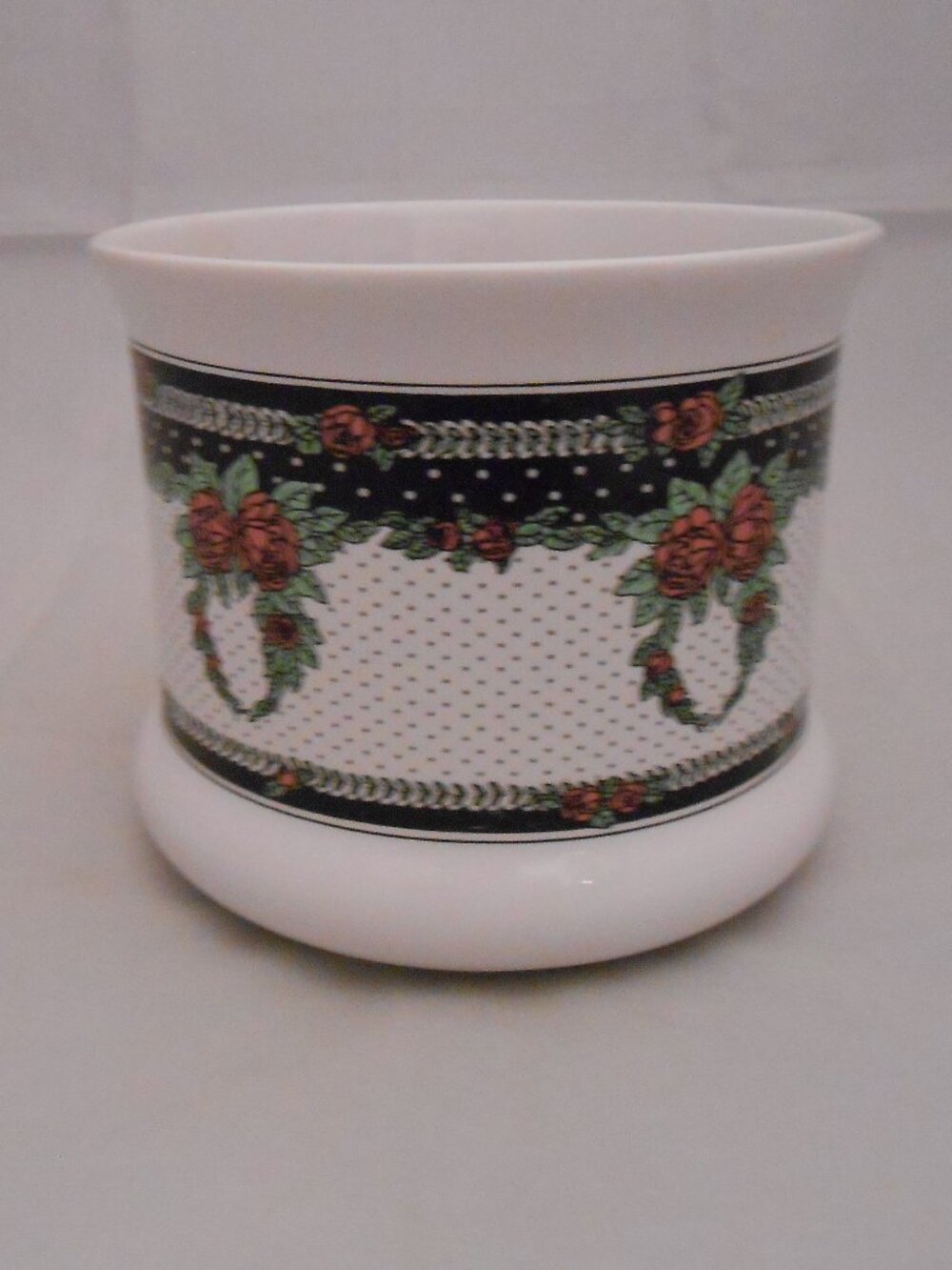 Vintage NAPCO Pottery Wine/Champagne Bottle Coaster, Roses, Black/White